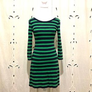 Vintage Striped Summer Dress, Express, Green and Blue, Size XS